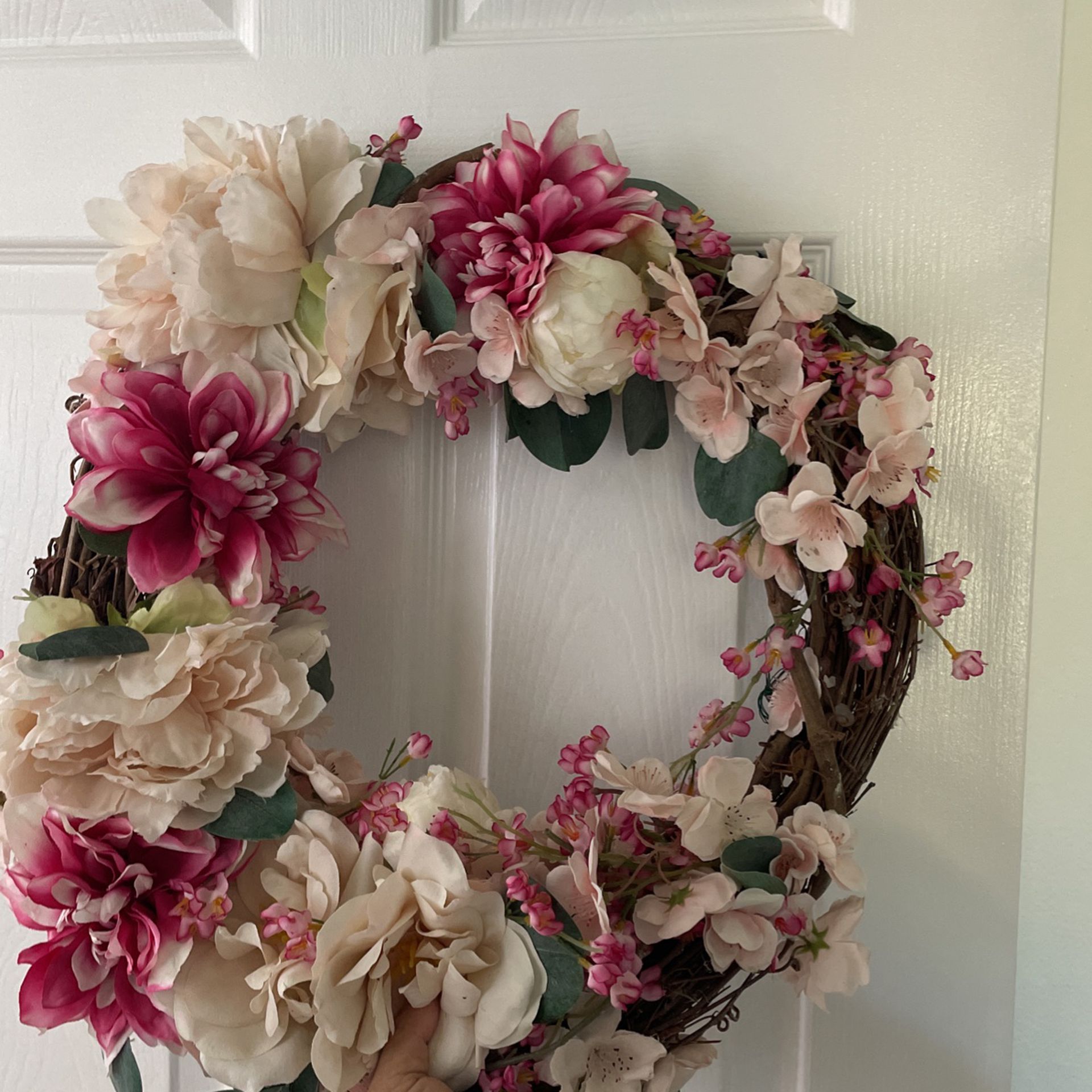 floral wreath pink flowers peony for door
