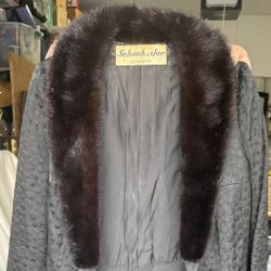 Vintage Black Long Coat Fur Collar Size Small