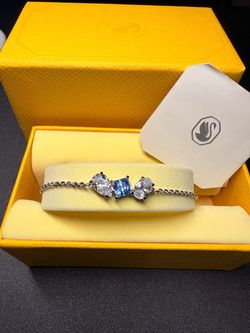 Silver Chain Bracelet with Blue and White Stones