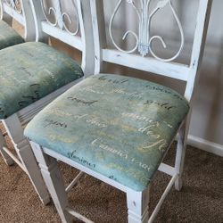 3 Vintage-Styled White Bar Chairs w/ Cushioned Seats