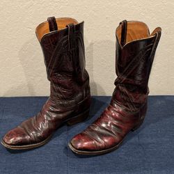 Vintage Lucchese Men's 10.5B Black Cherry Goat Leather San Antonio Classic Boots