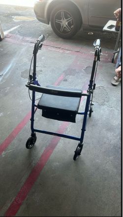 4 Wheel Rollator Walker With Seat, Steel Rolling Walker, Height Adjustable, 7.5" Wheels, Removable Back Support, 300 Pound Weight Capacity, Blue