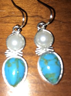 Moonstone and turquoise silver earrings