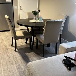 Round Table Dark Brown With Cream Chairs Used