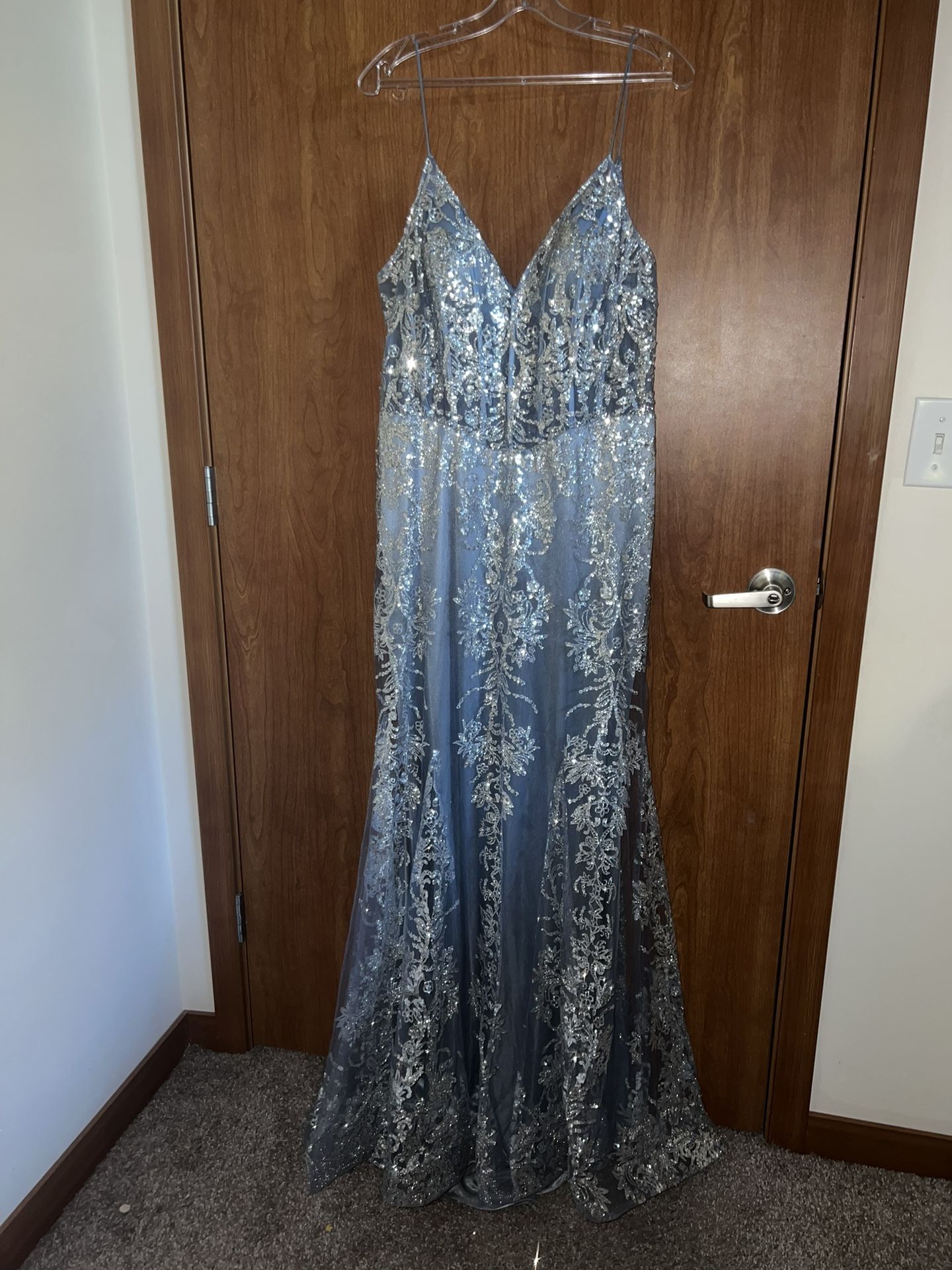 Glitter print V neck Mermaid dress by adora (3053N)