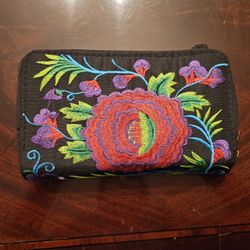 Embroidered Floral Rose Cellphone Wallet Clutch Bag.