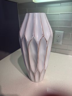 Large glass vase with handles and white distressed carve decorative vase