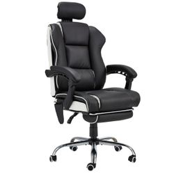 Inbox Zero 6-point Massage Office Chair With Footrest, Heated Executive Office Chair With Reclining Backrest, Ergonomic Gaming Chair With Padded 