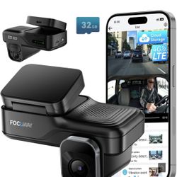 Dash Cam Front Inside, 4G LTE Security Cam for Car, Remote Live-View, Instant Alert via App, Cloud, IR Night Vision, Two-Way Talk, Dual FHD Dash Camer