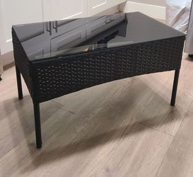 Black Rattan Coffee Table with Glass Top