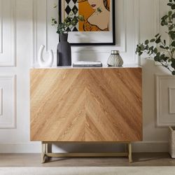 39" Modern Sideboard Buffet Cabinet, Herringbone Pattern Mid-Century Credenza with Doors, Media Console with Storage, Wine Cabinet for Kitchen, Living