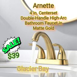 Glacier Bay

Arnette 4 in. Centerset Double-Handle High-Arc Bathroom Faucet in Matte Gold

