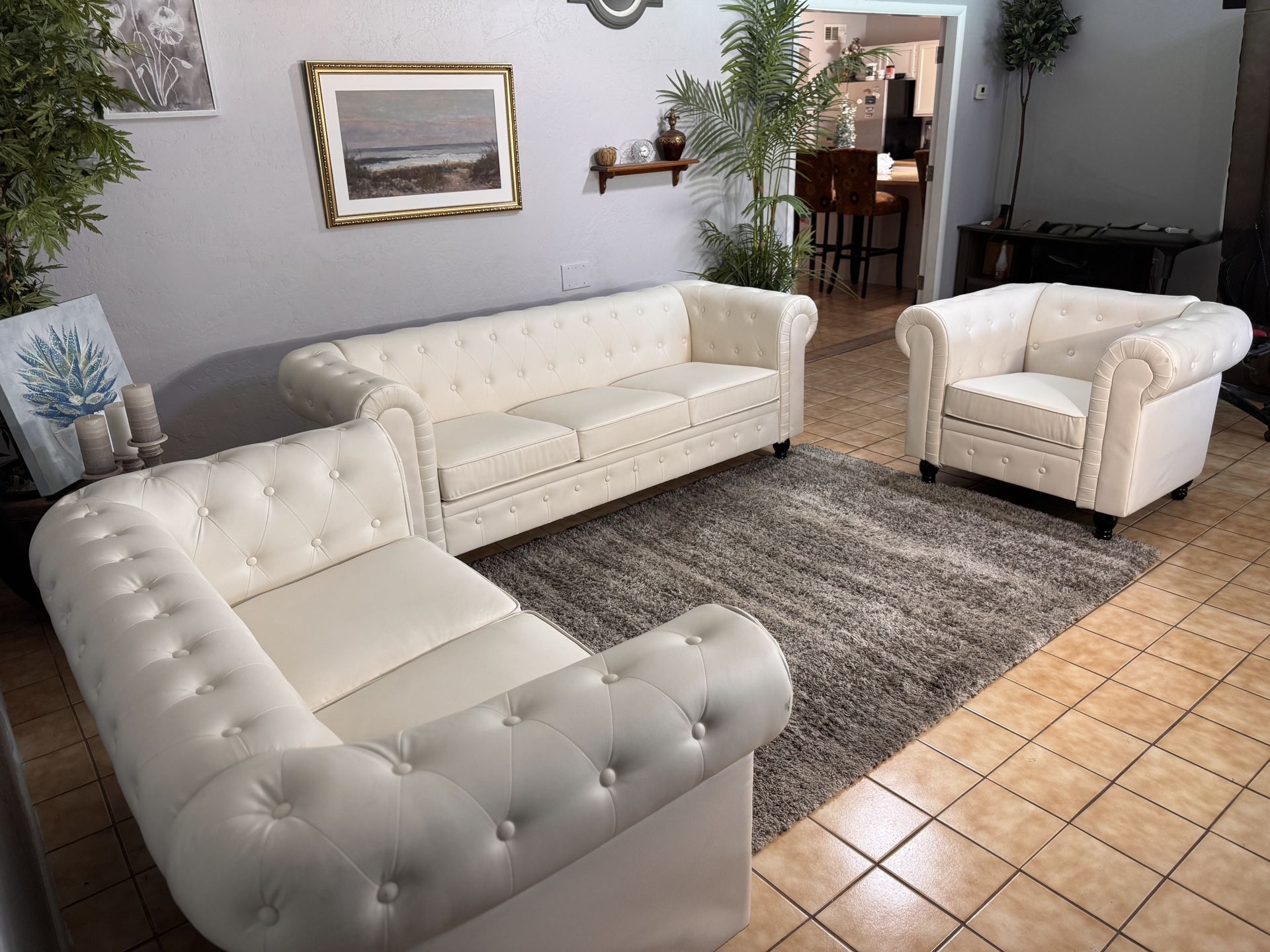 Leather Chesterfield Couch Set (Free Delivery)