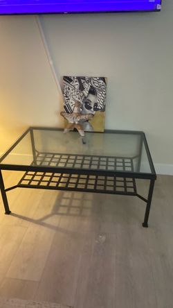 Glass Top Metal Coffee Table with Lower Shelf