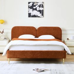 Willma Upholstered Queen Platform Bed Frame and Headboard Plush Textured Fabric Mid-Century Modern