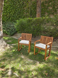 Outdoor Wood Armchairs with Cushions – Set of 2
