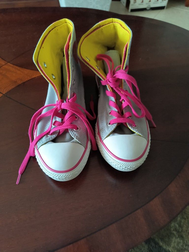 Chuck Taylor High Top Fold Down Grey Neon Yellow Converse Sneaker Women