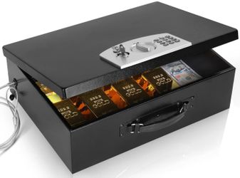 Dalmbox Portable Metal Safe Box with Digital Code Lock,Fire Resistant Storage for Documents, Fireproof Safe Box, Lock Box with Electronic Keypad, Car,