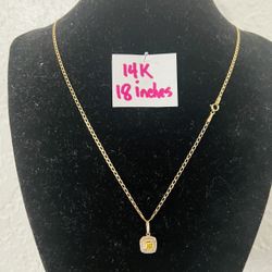 14K Solid Gold Chain and Pendant For Wedding 18 Inches Long 