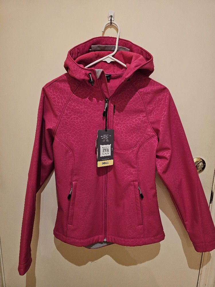 Women's Softshell Hooded Jacket Pink Raspberry Fleece Lined Size S