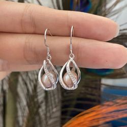 8-9mm purple freshwater Pearl s925 silver dangle teardrop earrings for women girls 