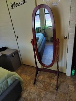 Oval Cheval Floor Mirror Cherry Wood