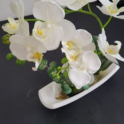White Faux Orchid Plant 10.6" | Artificial Silk Flower | Home/Office0 Decor | Realistic Fake Orchid