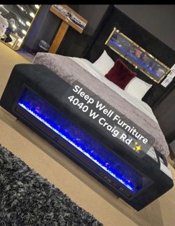 💥 Queen, King, Cal King Light Up Fireplace Bed Frames 💥 Furniture Sectionals Avail