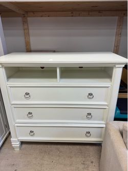 White contemporary wood dresser - 46” x 20” x 42”