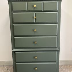 Tall Green 6 Drawer Solid Wood Dresser