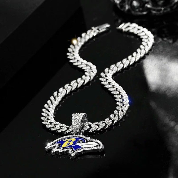 Iced Out Silver Ravens Necklace