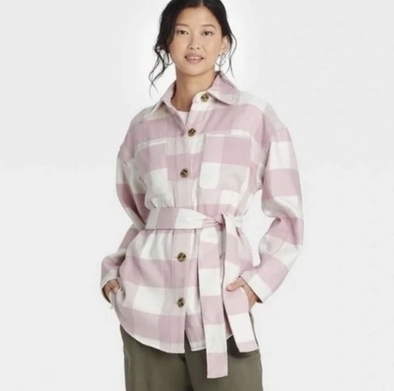 A New Day Pink Plaid Buttons Shirt Jacket Flannel Shacket Womens  M