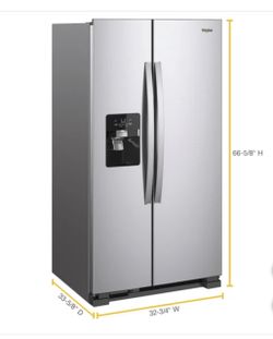 Certified!!  Whirlpool Refrigerator 21 cu. ft. Side-by-Side with Exterior Ice and Water Dispenser.