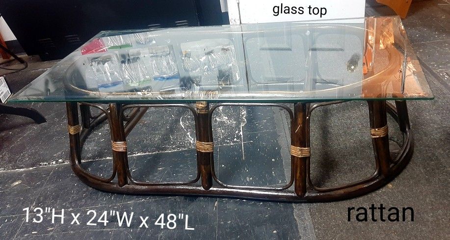 Rattan Coffee Table With Glass Top / Bamboo Glass Top Coffee Table