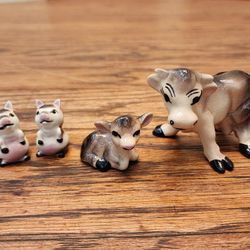 Vintage China, Cow And Calf + 2 Orphaned Piglets