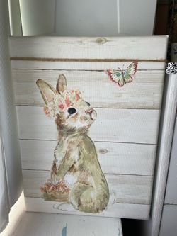Floral Bunny Canvas Wall Art