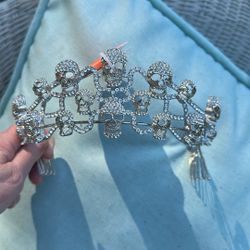 Beautiful Rhinestone Skull Tiara Heavy
