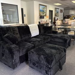 Corduroy black, Pull out bed, Storage chaise, Storage ottoman, drop down table! $975!!
