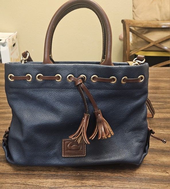 Dooney & Bourke Navy Blue Pebble Grain Tassel Tote Handbag