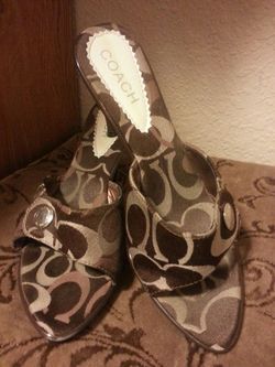 Brown and tan slip-on high heels