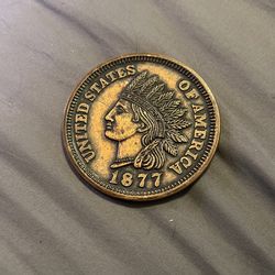 Vintage 1877 Indian Head Penny 3” Medallion Coaster Novelty Coin Large