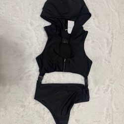 Stylish black hooded bodysui  New 1x black hooded bodysuit festival rave raver cyber punk outfit top goth   Bundle deals available, feel free to messa