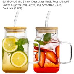 20oz Glass Tumblers with Handle, Glass Cup with Bamboo