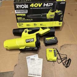 RYOBI 40V HP Brushless Whisper Series 180 MPH 800 CFM Cordless Battery Leaf Blower with 8.0 Ah Battery and Charger