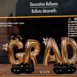 6.5X3.2 Ft. "GRAD" Balloon, Gold & Black Grad Balloon, Easy To Inflate, Great for Graduation Celebrations, Parties, Dinners, Surprises