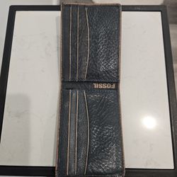 Fossil Slim Minimalist Leather Card Holder Money Clip Blue NEW