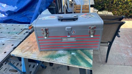 Vintage refinished, craftsman toolbox with tools included