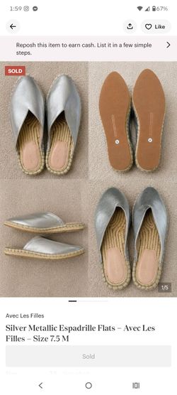 Avec Les Filles Silver Metallic Espadrille Flats size 7.5