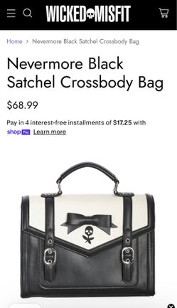 Nevermore Black and white w/ skull rose Satchel Crossbody Bag
