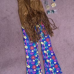 New Large Hippy Hippie 60s 70s Boho Costume Pants Vest Outfit